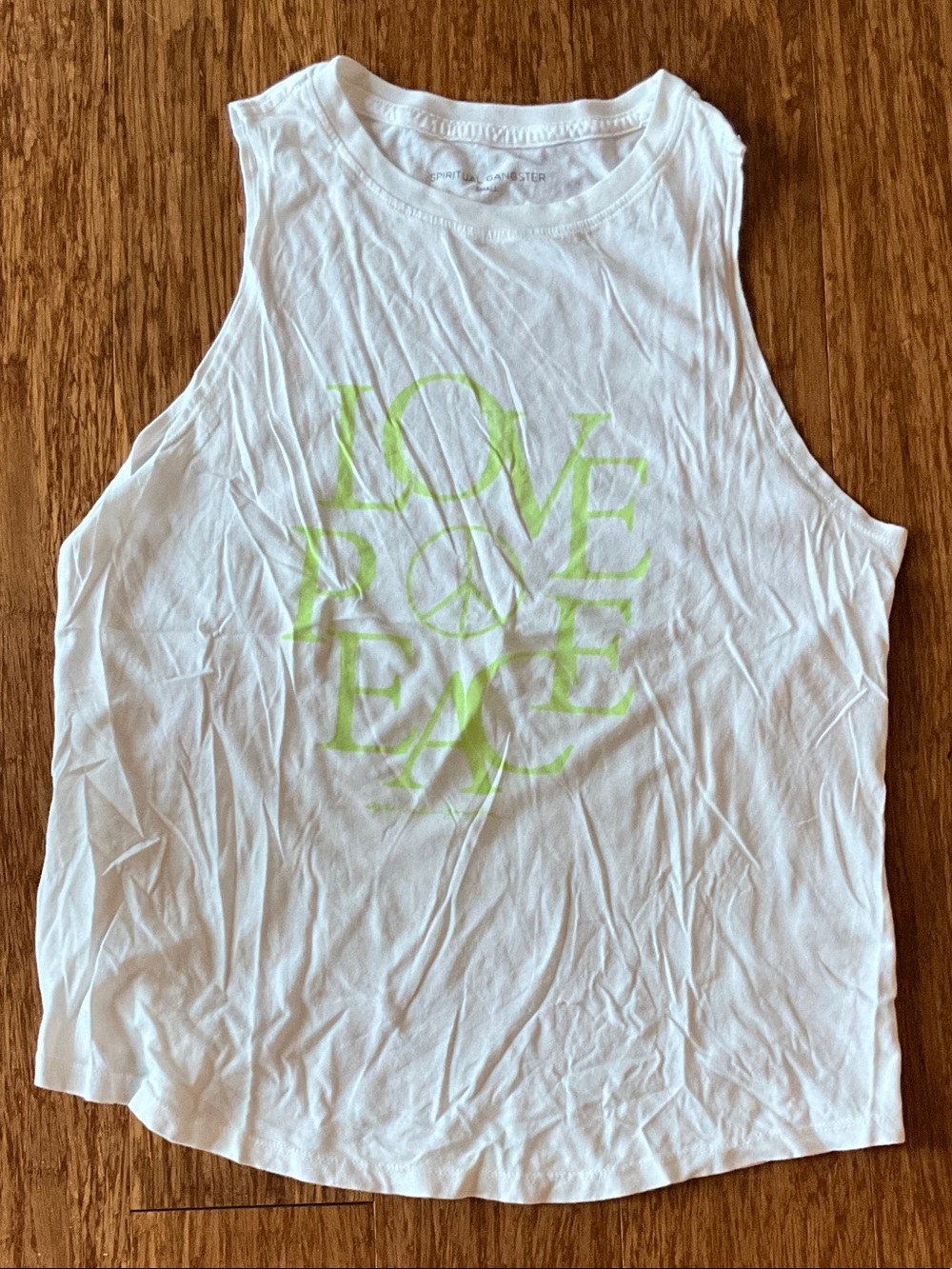 Spiritual Gangster White Tank with Neon Yellow Graphic